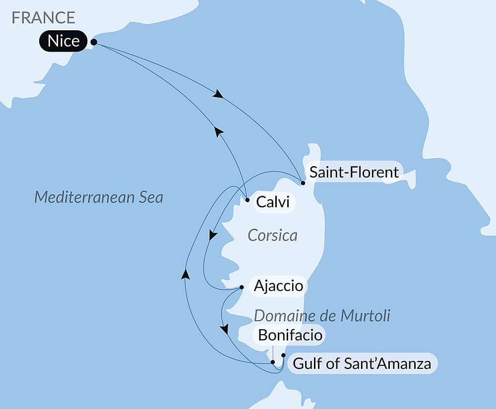 Corsican shores, under Sail Aboard Le Ponant